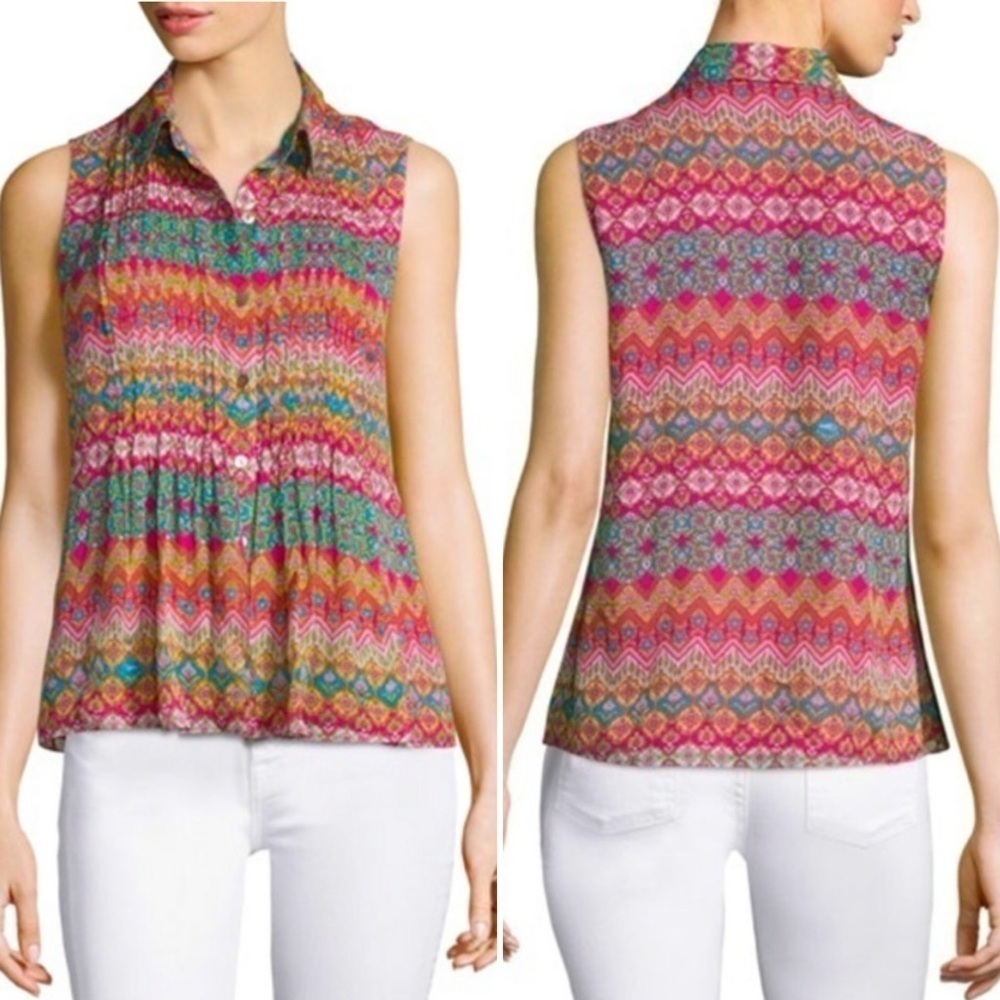 Diane von Furstenberg 100% silk Blakely‎ Sleeveless Blouse 4 top button floral